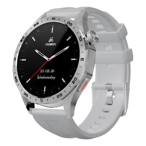 AIWR Peps 1R Reloj Inteligente, 1.43'' AMOLED GPS Smartwatch, AI Watch Faces, Llamadas Bluetooth Asistente ChatGPT Frecuencia Cardíaca SpO2 Sueño Monitor 5ATM Impermeable para Android iOS (Plateado)