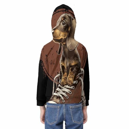 Sweat à capuche teckel enfant 10-12 ans à manches longues et style 3D