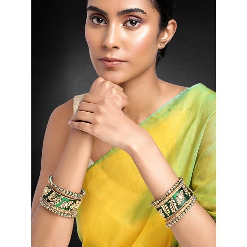 Image of Peora Silk Thread Kundan & Stone Studded Chuda Bangles Set Gift for Women