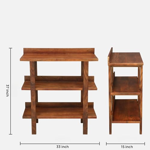 Image of Solid Sheesham Wooden Multipurpose Utility Rack, Stylish and Functional Storage, Corner Shelves, Solution for Home and Office, Open Rack, Shelf Storage Organizer (3 Shelves, 84x38x94 CM)