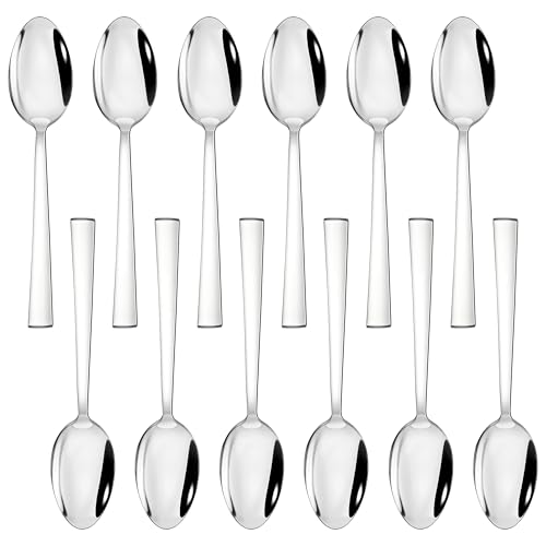 Homikit Esslöffel 12 Stück, 19,4cm Edelstahl Suppenlöffel Müslilöffel, Große Löffel Tafellöffel für Zuhause/Restaurant/Hotel, Elegantes & Modernes, Hochglanzpoliert, Spülmaschinenfest
