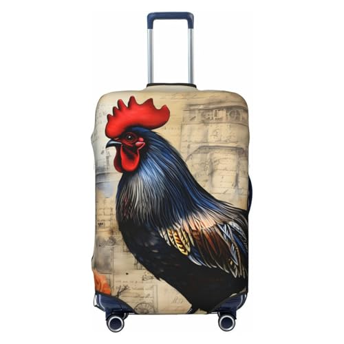 Rooster Newspaper Travel Luggage Cover for Suitcase Anti-Scratch Fashion Suitcase Protector Washable Elastic Baggage Covers Fits 29-32 Inch Luggage for Travel Beach Holiday