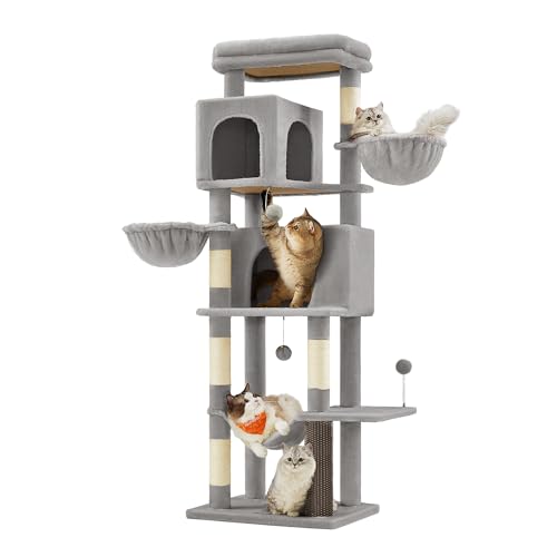 Feandrea Kratzbaum, 175 cm hoch, XL, mehrstöckiger Katzenbaum mit 2 Höhlen, 2 Liegemulden, 5 Kratzsäulen, Katzenbürste, große Plattform, Taubengrau PCT182G01 Feandrea Kratzbaum, 175 cm hoch, XL, mehrstöckiger Katzenbaum mit 2 Höhlen, 2 Liegemulden, 5 Kratzsäulen, Katzenbürste, große Plattform, Taubengrau PCT182G01