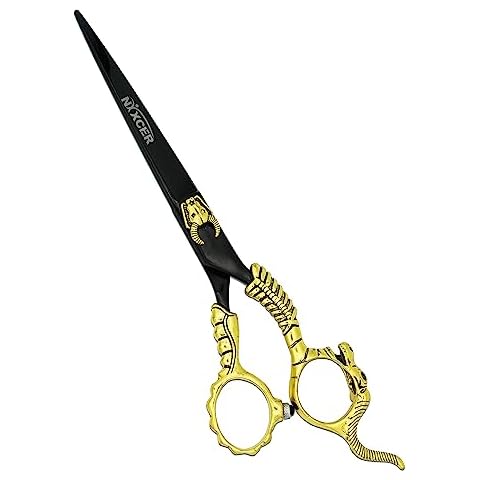 Nixcer Hair Scissors 7" - Fancy Dragon Hair Shears Series with Fine Adjustment - Stainless Steel Razor Edge Hair Cutting Scissors for Men, Women, and Hairstylis (Capra Dragon Black/Gold) Cover