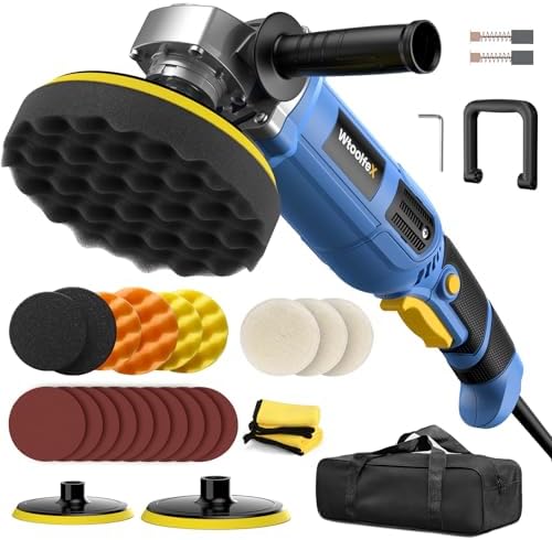 WtoolfeX Car Buffer Polisher Kit, 1600W Car Polishing Kit, 7-inch/6-inch Rotary Buffer Waxer, 7 Variable Speed, Rotary Polisher for Car, Detachable Handle Perfect for Boat, Car Polishing＆Waxing