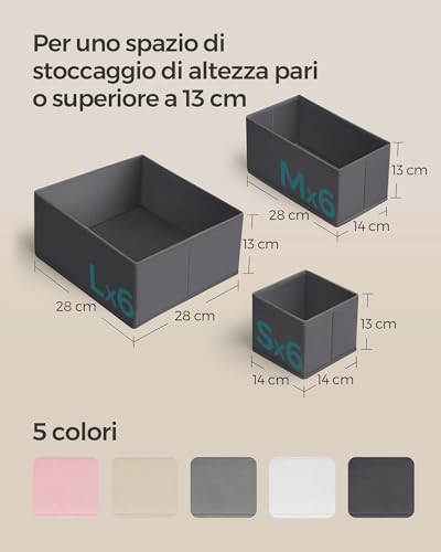 SONGMICS Divisore per Cassetti, Organizzatore per Armadio, Set di 18, Scatole di Stoccaggio Pieghevoli in TNT, per Calze, Biancherie, Reggiseni, Cravatte, Sciarpe, Grigio Ardesia RDZ006G04 - Immagine 3