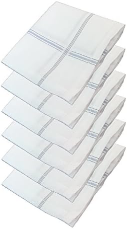 S4S Men's 100% Cotton Luxury Collection Handkerchiefs - Pack of 6 (White Striped_46X46 CM)