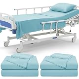 P Pothuiny 6 Piece Hospital Bed Sheet Set, Aqua Blue Brushed Microfiber Soft Bedding for Home/Nursing/Hospital Bed, Deep Pocket Fitted Sheet 36'x80'+12', Flat Sheet & Pillowcase