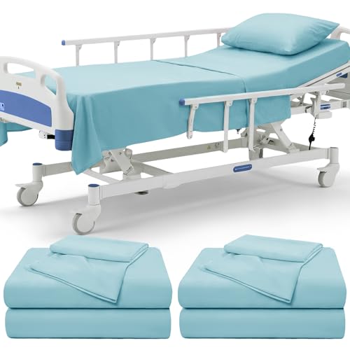 P Pothuiny 6 Piece Hospital Bed Sheet Set Aqua Blue Brushed Microfiber