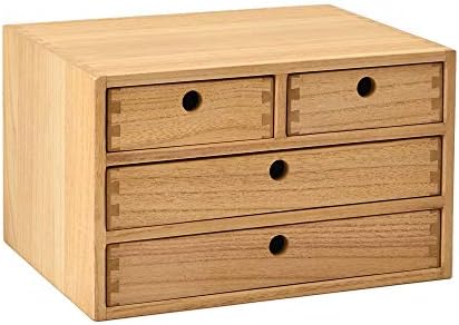 Kirigen Natural Wood Desktop Organizers with Drawers - Home Workspace Office Supplies Wooden Storage Box Shelf Case - Hold Makeup Box (NA, 3-Layer &4 Drawers)