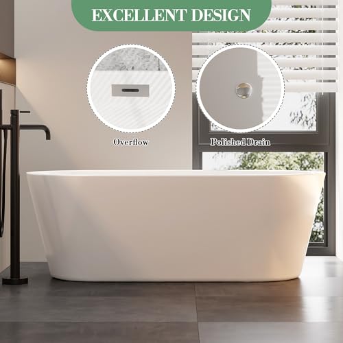 Image of 67 in Acrylic Freestanding Bathtub, Deep Soaking Tub with Non-Slip Base, cUPC Certified Free Standing Tub, Chrome Drain Bath Tub, Modern Tub for Bathrooms, White