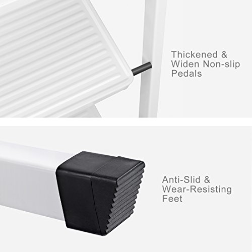 Delxo 2 Step Ladder Folding Step Stool Ladder with Handgrip Anti-Slip Sturdy and Wide Pedal Multi-Use for Household and Office Portable Step Stool Steel 300lbs White (2 feet)
