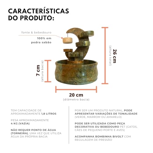 Fonte de Água 3 Quedas Chafariz Cascata Decoração Sala Quarto (Natural)