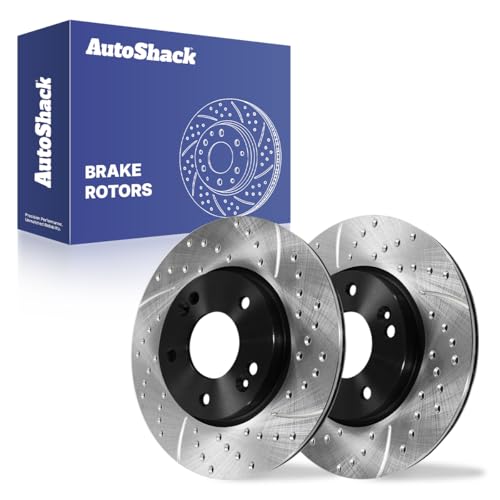 AutoShack Front Vented Drilled & Slotted E-Coated Brake Rotors 2-PC Set Replacement for 2011-2020 Hyundai Elantra 2014-2022 Kia Soul 2014-2022 Kia Forte ShadowGuard 11.02