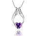 Fashion White Rhodium Plated Heart Purple Synthetic Stone Angel Wings Pendant with Free 18" Necklace Chain