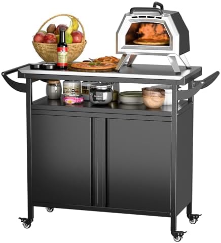 Carro de barbacoa con 4 ruedas, mesa de acero inoxidable 304, car...
