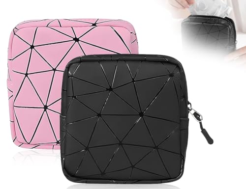 ZoeTekway Almacenamiento de Tampones, Paquete de 2 Almacenamiento de Almohadillas de Tampones, Mini Bolsa Portátil para la Menstruación, Bolsa de Tampones para Mujer con Cremallera (Negro y Rosa)