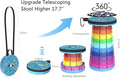 Image of ALEVMOOM Upgraded Portable Collapsible Folding Stool Retractable Telescoping Stool for Adults Sturdy Capacity 440lbs Camping Chair for Outdoor Hiking Garden BBQ