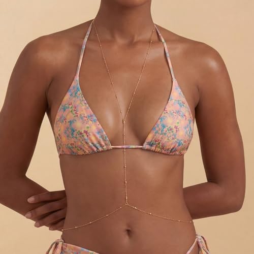 Gold Plated Body Chain for Women, Adjustable Rhinestone Layered Bikini Belly & Waist Chain, Sexy Back Jewelry for Beach Vacation & Parties(Beads(Gold))