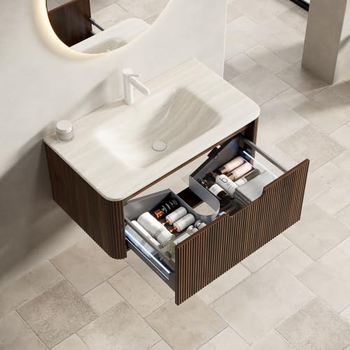 vutizal Waschbeckenunterschrank 80cm – Badschrank mit Sinterstein-Integralschale, Vormontiert & Modern