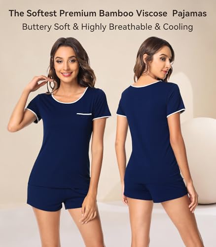 Image of WiWi Viscose from Bamboo Pajamas Set for Women Super Soft Short Sleeve Cooling Summer Plus Size Pjs Sets Sleepwear S-4X