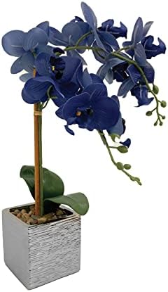 Potted Artificial Orchids in Brushed Metallic Vase - Natural Looking Pebbles, Lifelike Leaves, Real Touch Vivid Petals for Home Décor, Office, Party, Bathroom, Outdoor Patio, Garden 8.6 X 16.5 Inch