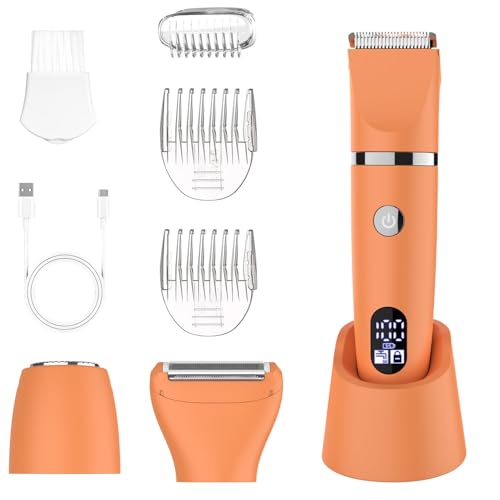 Scttomon afeitadora eléctrica para mujer cortapelos corporal para mujer recortadora para zona bikini Afeitado de piernas impermeable pantalla LCD seco/mojado 3 in 1 Naranja