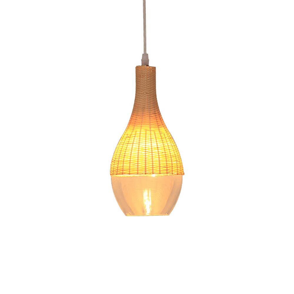 KXEcoLife Retro Pendant Lamp, Adjustable Height Chandelier with Rattan Lampshade, Lantern Hanging Light for Bedroom and Kitchen, Ceiling Lighting Fixture