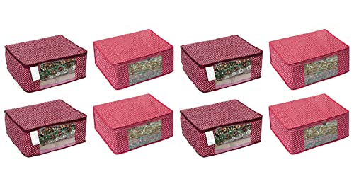Image of Saree Cover Set|Cotton Saree Cover|Cotton Saree Cover Closet Orgnizer /Saree Bags for Wardrobe Orgnizer Clothe Covers|Saree Bag Cotton|Wardrobe Organizer Clothe (Pack of 8, Maroon + Pink)