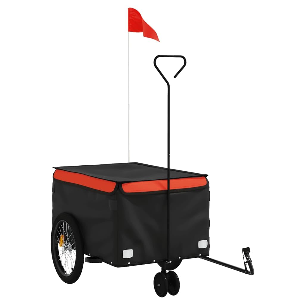 vidaXL Bike Trailer, Pet Cart Carrier for Small Dogs, Dog Bike Trailer with Flag, Dog Bicycle Wagon Cargo Bike Cart, Black and Orange 30 kg Iron