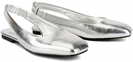 SIFINELAR Women Metallic Gold Square Toe Slingback Flats Shoes Comfort Slip On Casual Office Pumps Shoes | Image 3