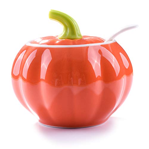 Sugar Bowls with Lid and Spoons, Pumpkin Shape Ceramic Sugar Bowl with Sugar