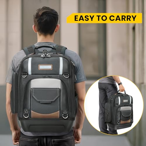 WINHUNT Tool Backpack for Men, Heavy Duty Tool Bag Backpack with Waterproof Molded Base, Multiple Pockets tool rucksack, 36 x 22 x 20.5 cm, Tool Storage Organizer Bag for Electrician, Black - Image 8