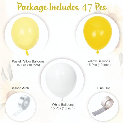 Image of Yellow and White Balloon Garland Kit, 47 Pieces, Party Decoration Set with Floral Accents, 250 cm Arch Design