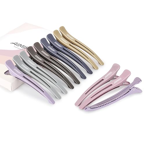 AIMIKE 12 Haarklammern Friseur Haarclips zum Stylen und Schneiden Abteilklammern Friseur mit Silikonband No-Trace Haarklammern für Dickes & Dünnes HaarProfessionelle Salon Haarnadeln-Morandi Farbe