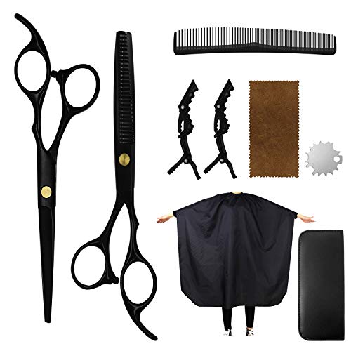 Hair Cutting Scissors Set, Professional Haircut Shears with Thinning Scissors (Black-9 pcs)