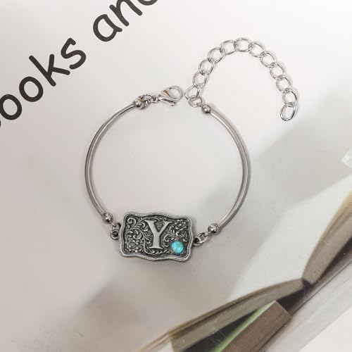 Image of Belt Buckle Bracelet Initial Letter A-Z Bracelets Western Cow Tag Bracelet Belt Buckle Necklace Western Style Initial Letter Pendant Necklace
