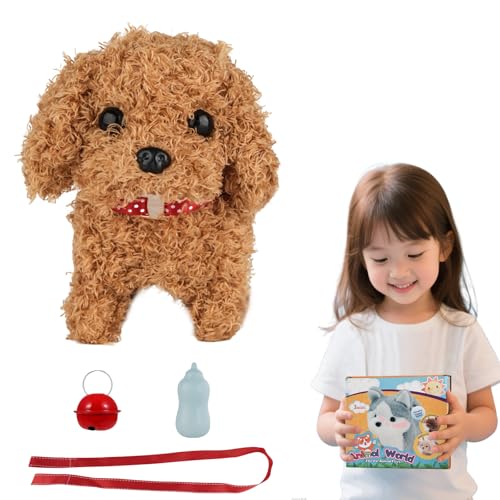 YELKOEYN Roboter Hund Spielzeug - Kuscheltier Hund Mit Leine der Läuft und Belltschwanzwedelnd und Geräuschgebend, Golden Retriever Roboter Welpen Puppy Dog für Kinder (A)
