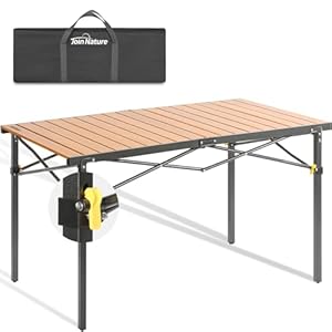 Camping Table Lightweight Foldable Large for 4-6 Person Portable Camp Table with Aluminum Roll Up Tabletop and Carry Bag for Outdoor, Sturdy, Stable, Loads 220 Lbs