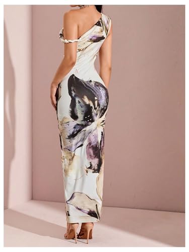 Image of GORGLITTER Women's Long Floral Dress Asymmetrical One Shoulder Sleeveless Bodycon Maxi Dress