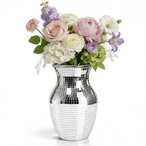 Vase en Mosaïque Miroir Style Boule à Facettes, Verre 20 cm pour Centre de Table, Décoration...
