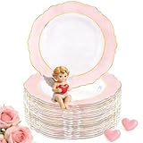 WDF 60pcs Pink Plastic Plates -Baroque Pink &Gold Disposable Dinner Plates for Upscale Parties &Wedding-Special for Bridal Shower, Mother's Day