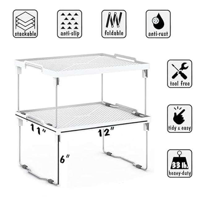 ums Kitchen Shelves Cabinet Organizer, Stackable Freezer Rack, Cupboard Box Organizer, Shelf Riser, Usable Storage Rack for Spice, Fridge Shelf Riser (12x11 inch), Pack of 2