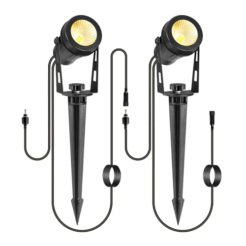 ECOWHO Confezione da 2 faretti da giardino senza spina, 12 V, 3 W, LED da giardino (bianco caldo, confezione da 2)