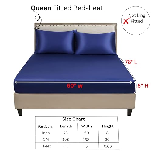Image of RD TREND Microfiber Satin Weave Fitted Bedsheets for Queen Size Bed 78x60x10 Inch with 2 Pillow Covers-18x28 Inch | 400 TC All Around Elastic | Blue