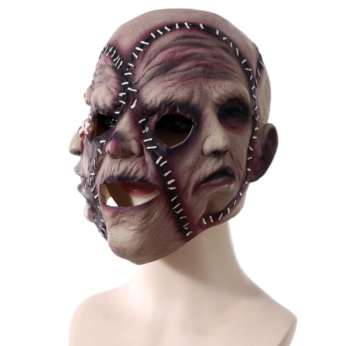 Gutecomuik Máscara de terror de Halloween de 3 faces, máscara de Halloween super macia e assustadora, disfarce de cosplay de malvado, disfarce de truque ou tratamento, jogo de desafio de