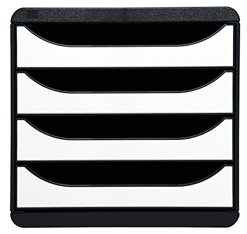 EXACOMPTA Bloc de classement BIG-BOX 4 Tiroirs A4+ 55 mm Noir/Blanc Glossy
