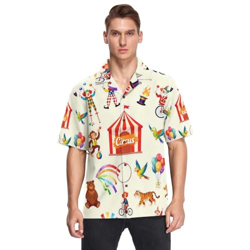 Camisas hawaianas de hombre con botones y estampado de circo de carnaval