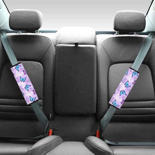 Image of AFPANQZ Blue Butterfly Auto Seat Belt Covers for Adults Children 2 Pack Safety Seatbelt Pad Cushion Kit Car Seats Accessories Vehicle Auto Seatbelt Cushion Pads Universal Fit