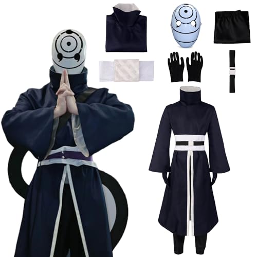 Photo de XLJLKJDS Costume de Cosplay pour Homme Anime Uchiha Obito avec Masque, Robe de Personnage, Uniforme Kimono pour Adulte, Ensemble d'habillage, Cape, Costume d'halloween, Carnaval, fête